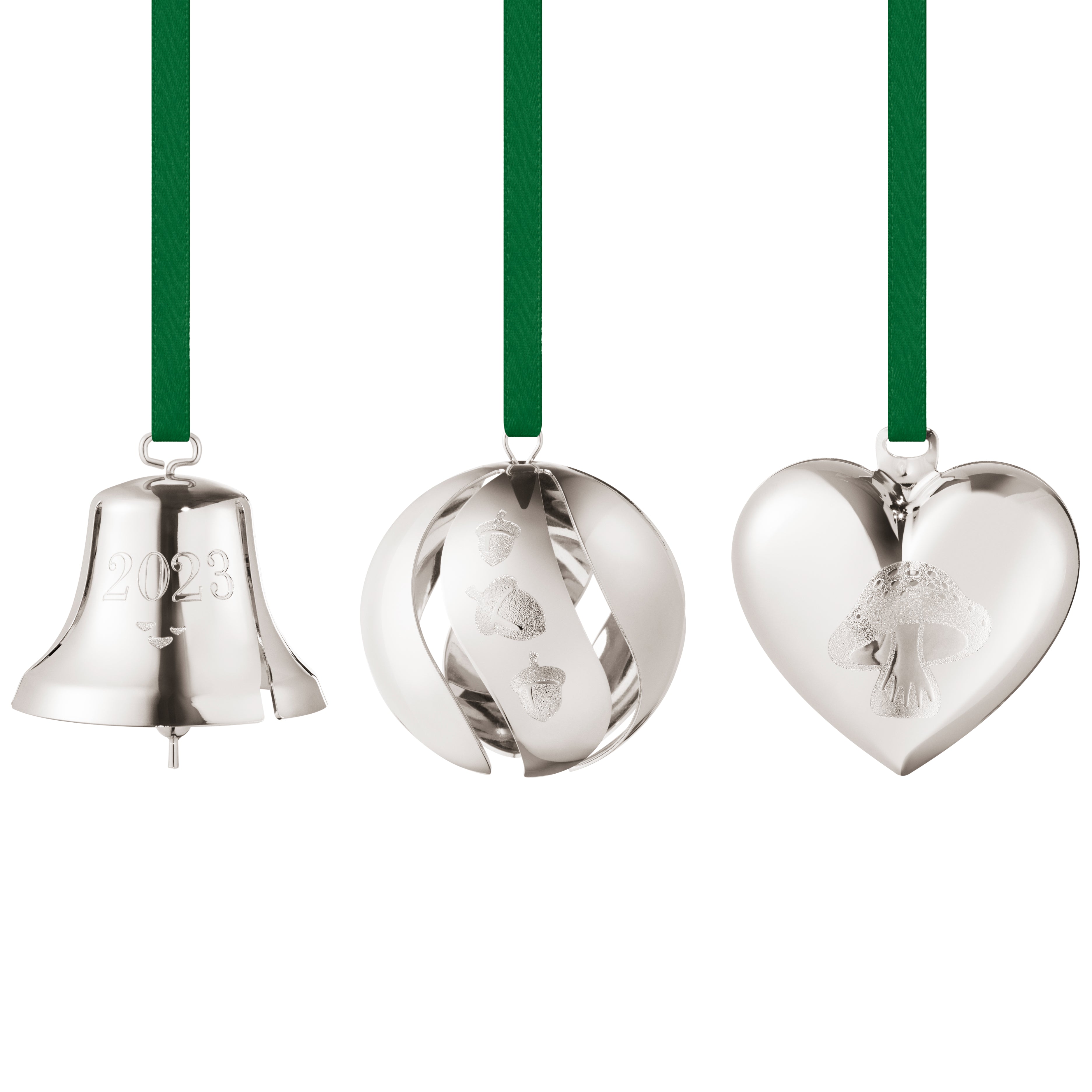 Gift Set, Bell, Ball and Heart, 3pcs - Palladium Plated Brass