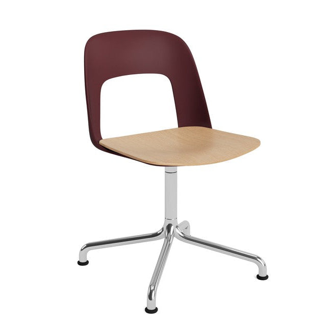 Layout Chair 152 Polished aluminium 4 star swivel Bordeaux shell Water- based lacquered oak veneer seat