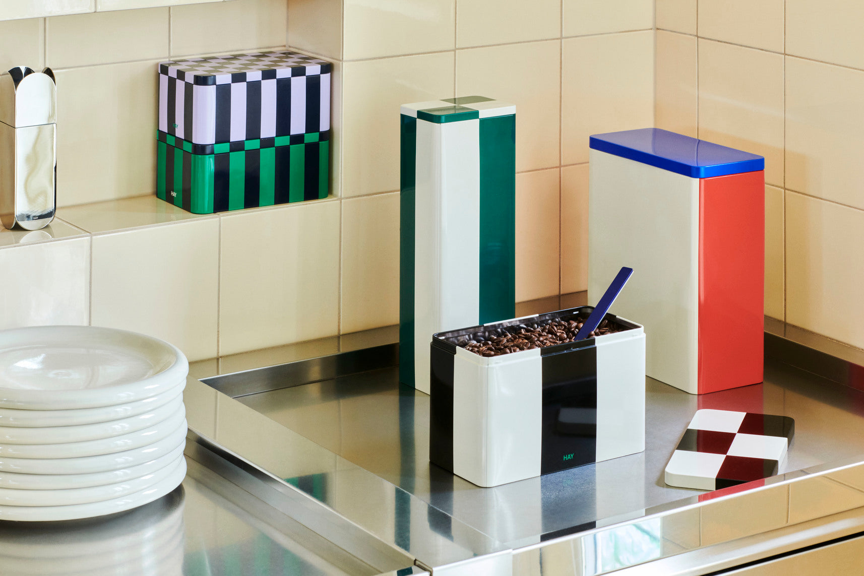 Tin Container X-Large - Off-white, blue and red