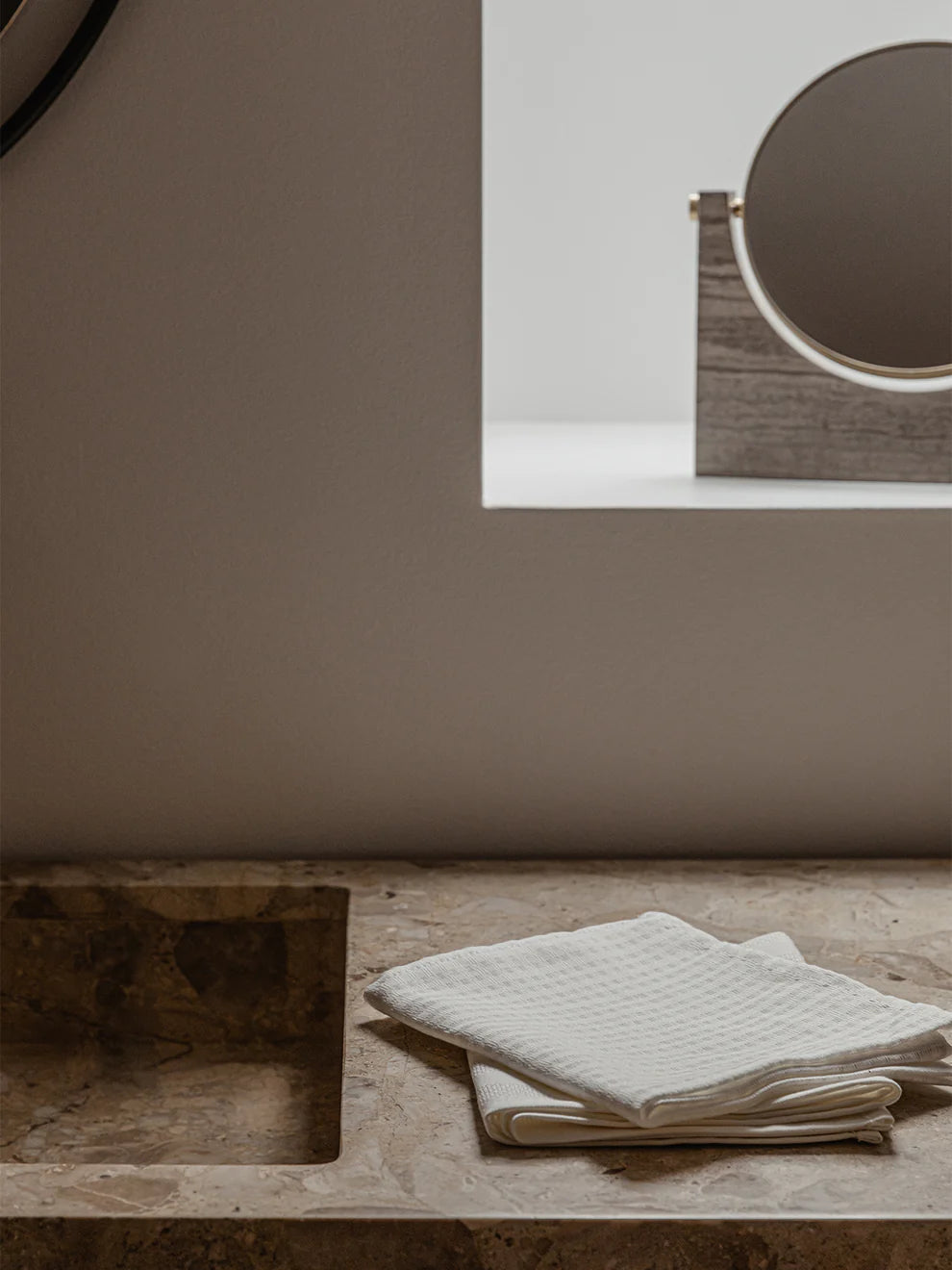 The Pepe Marble Mirror, Table - Brass | Honed Brown Marble