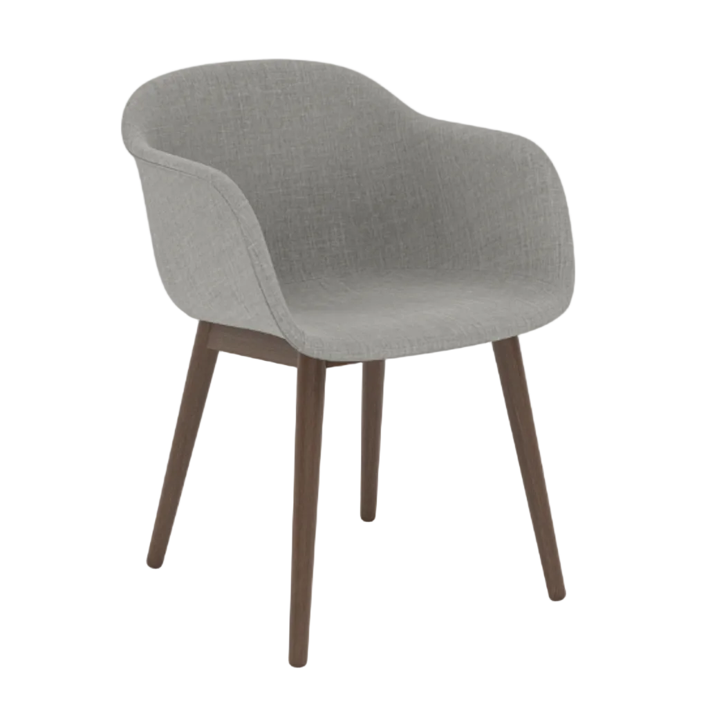 Fiber Armchair, Full Upholstery, Wood Base