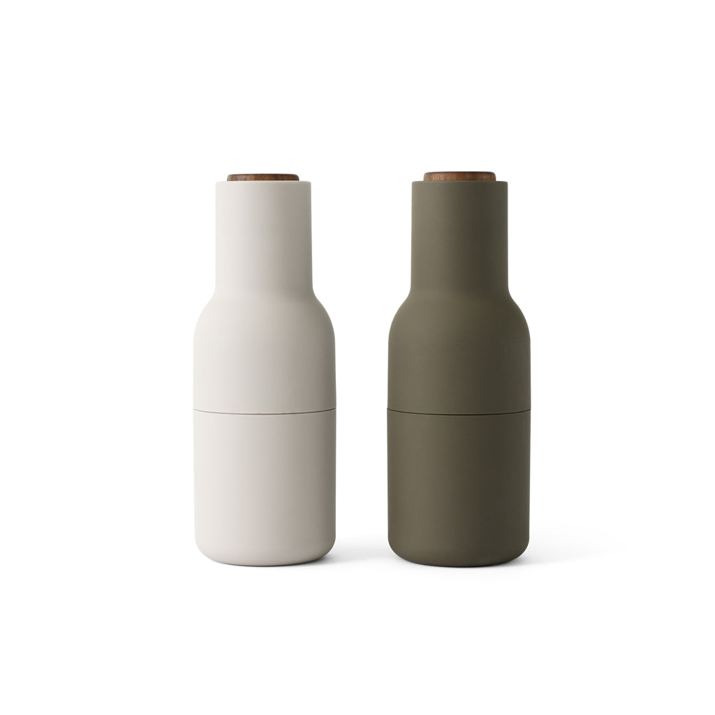 Bottle Grinder, 2-Piece - Hunting green / beige with walnut lid