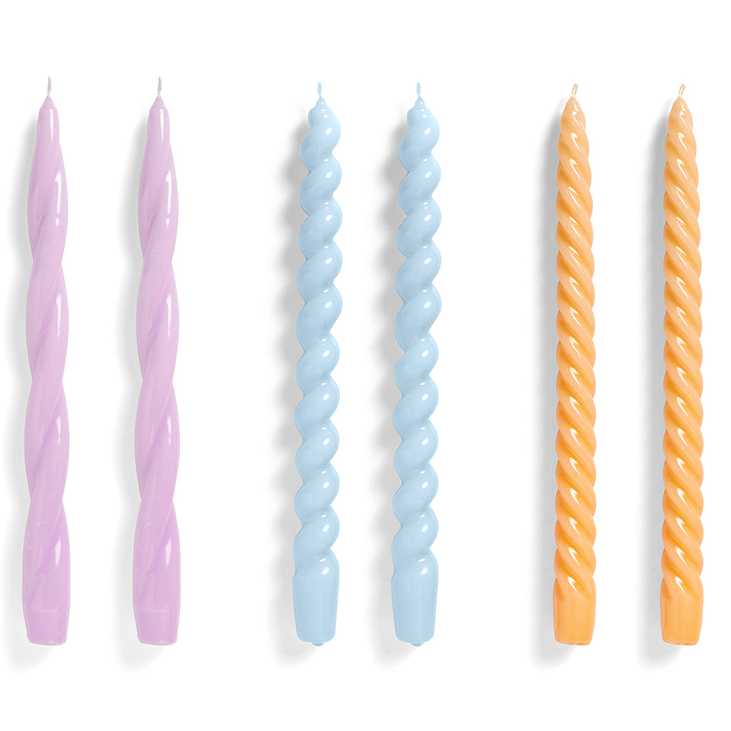 Candle Long Mix Set of 6 Lilac Light blue Dark peach