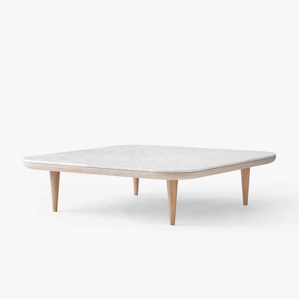 Fly Lounge Table SC11, Large - White Oiled Oak w. honed Bianco Carrara marble