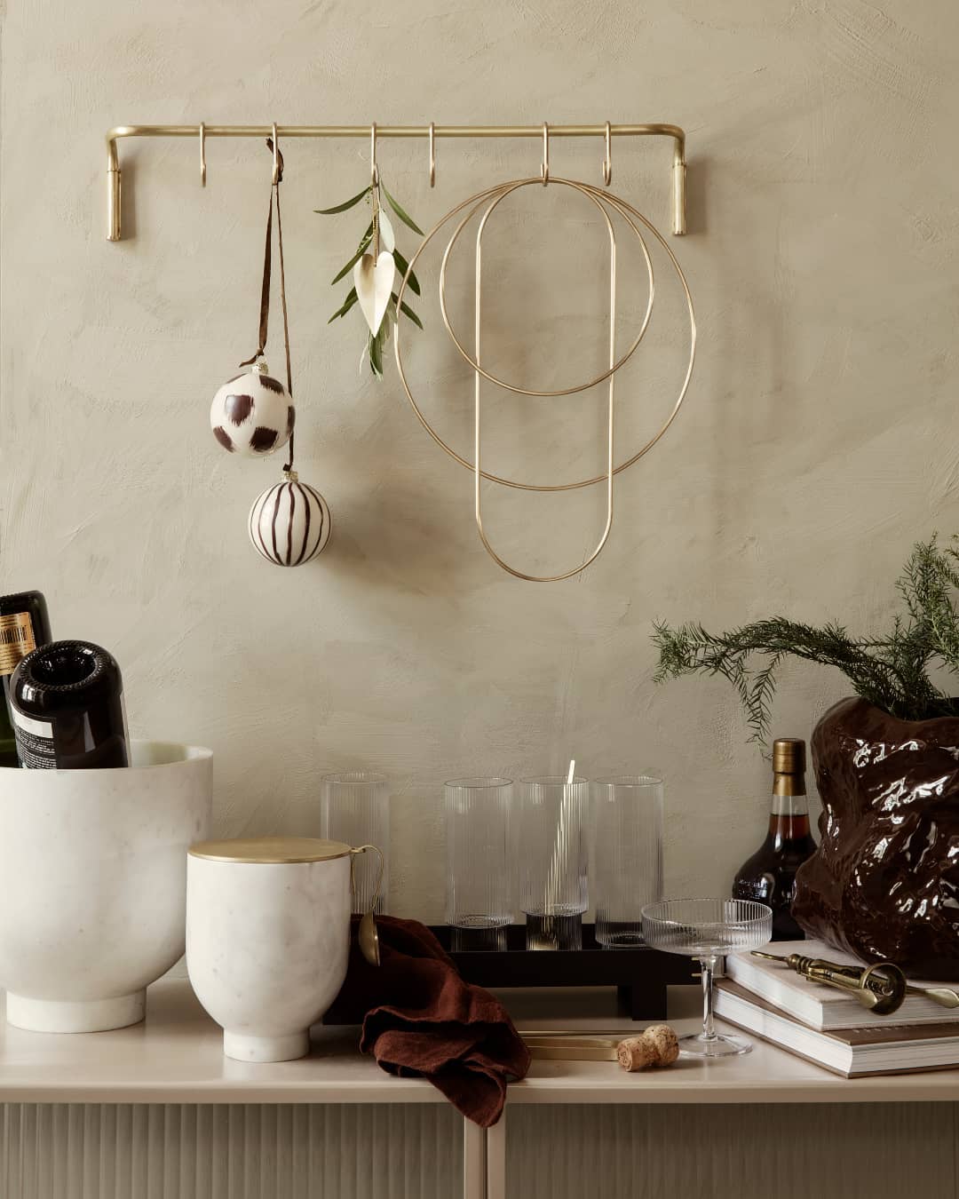 Kitchen Rod incl. 6 hooks - Brass