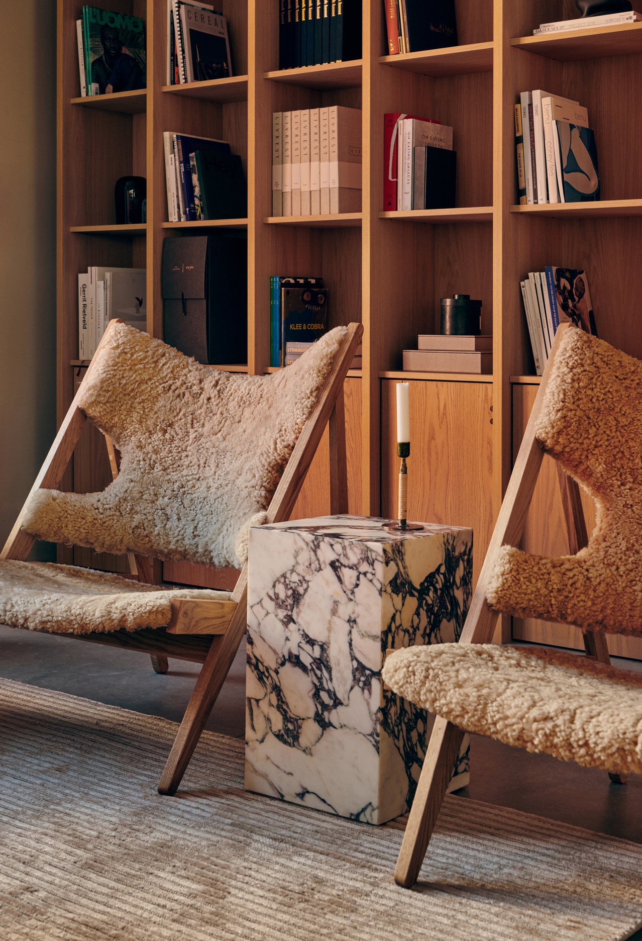 Knitting Lounge Chair, Sheepskin - Natural oak / Nature