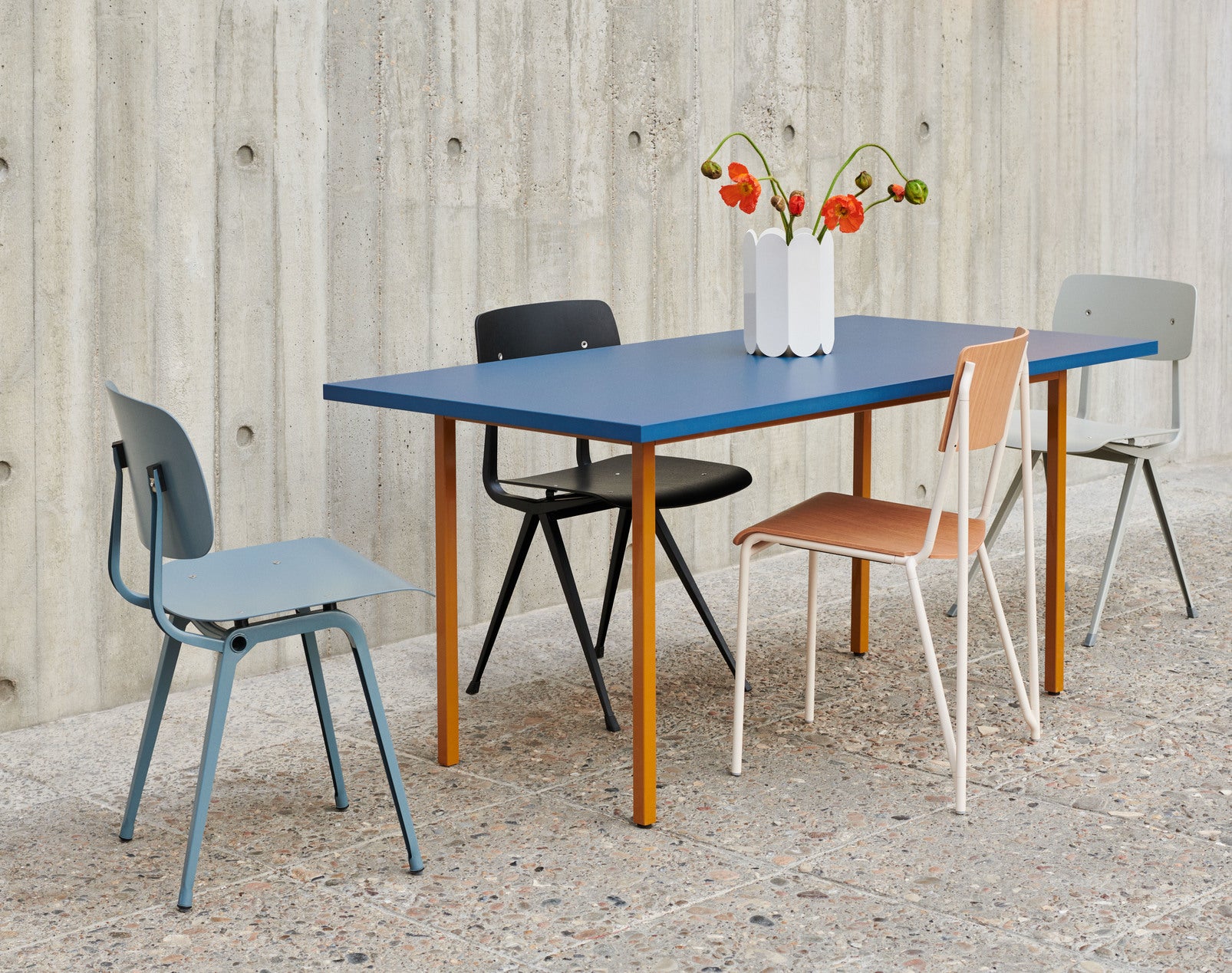 Two-Colour Rectangular Dining Table - Ochre, Blue