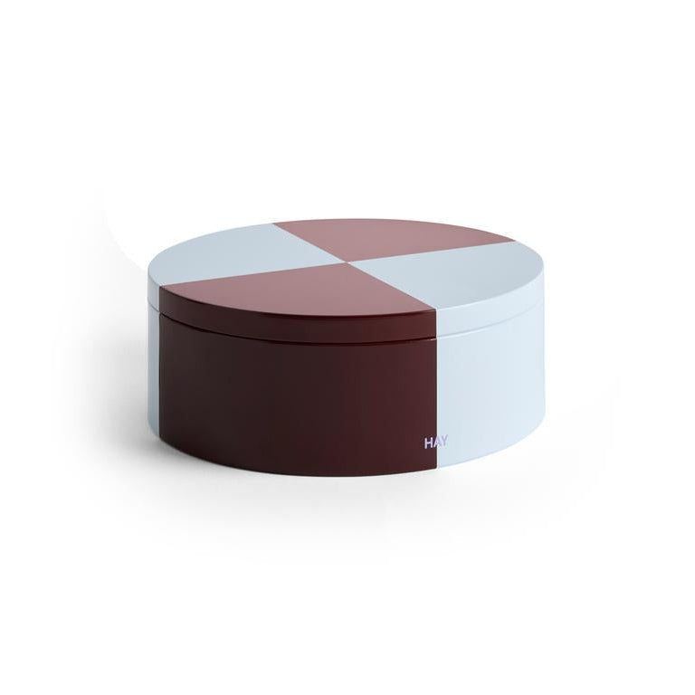 Tin Container Round - Burgundy and ice blue