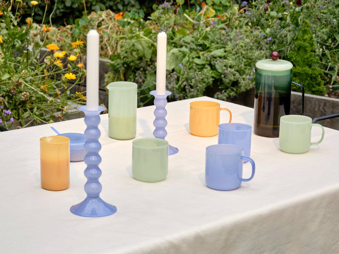 Wavy Candleholder Medium - Jade, light blue