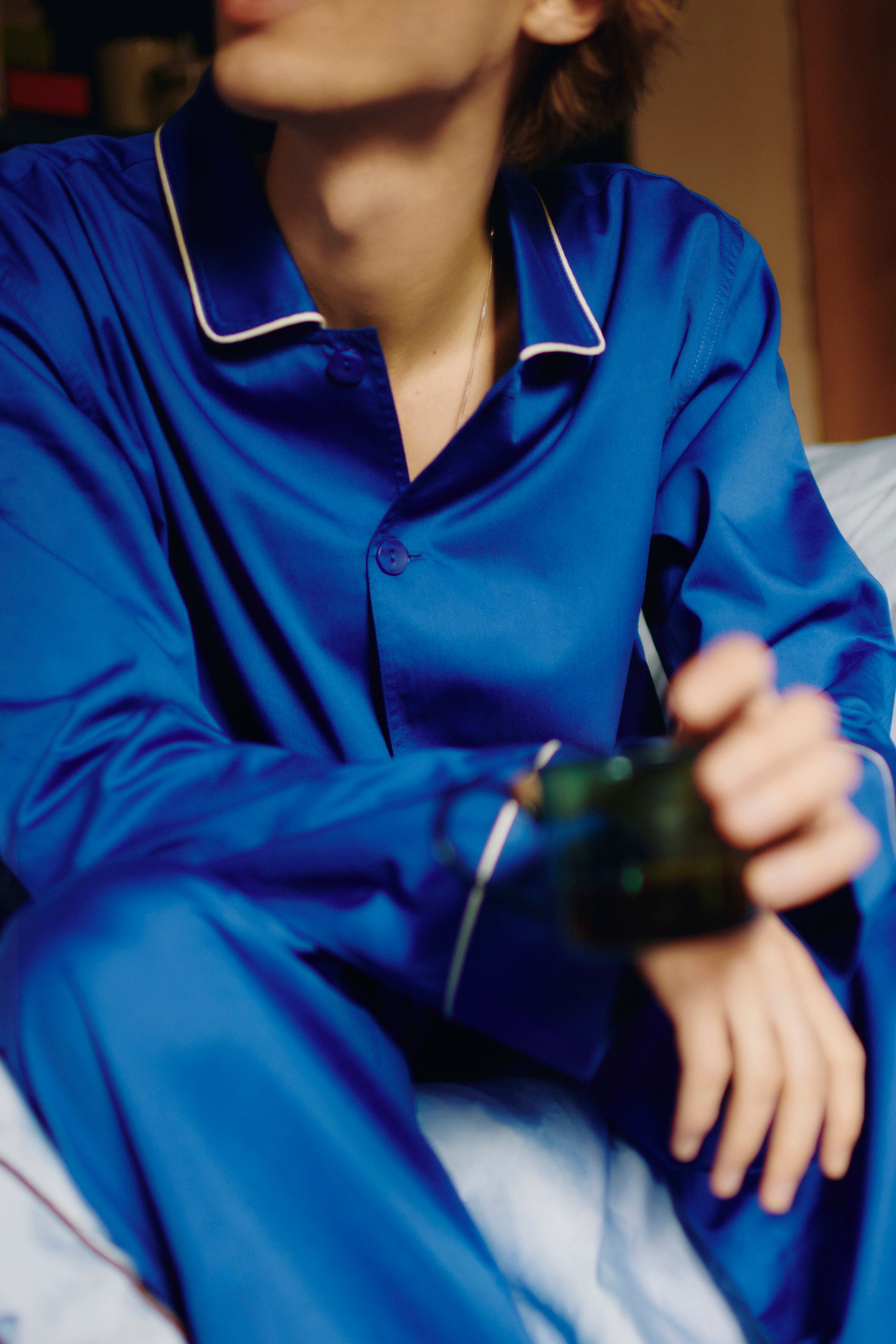 Outline Pyjama Shirt Long Sleeve - Vivid Blue