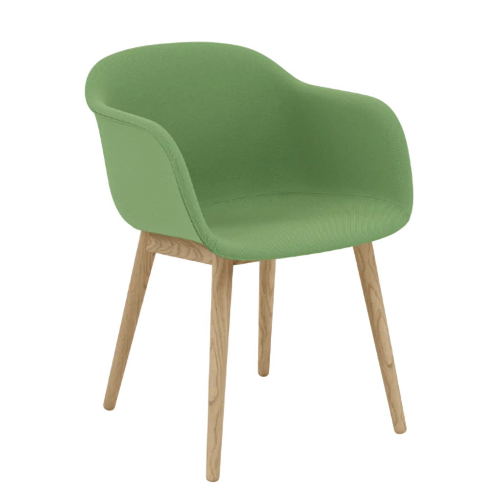 Fiber Armchair, Full Upholstery, Wood Base