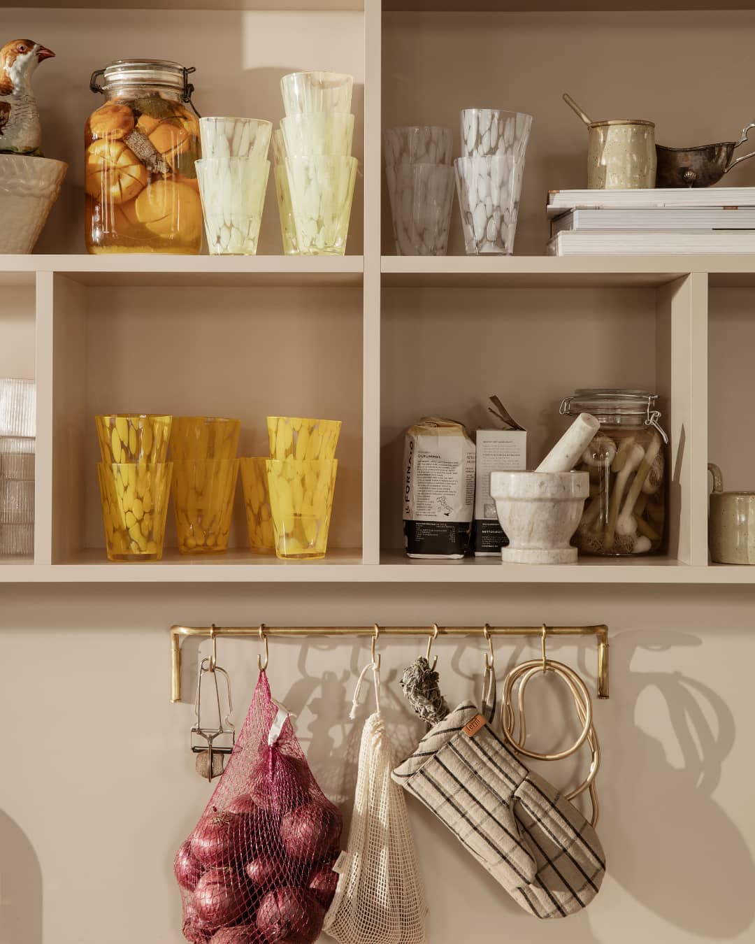 Kitchen Rod incl. 6 hooks - Brass