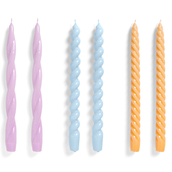 Set de 6 lumânări Long - Lila, Bleu, Piersică