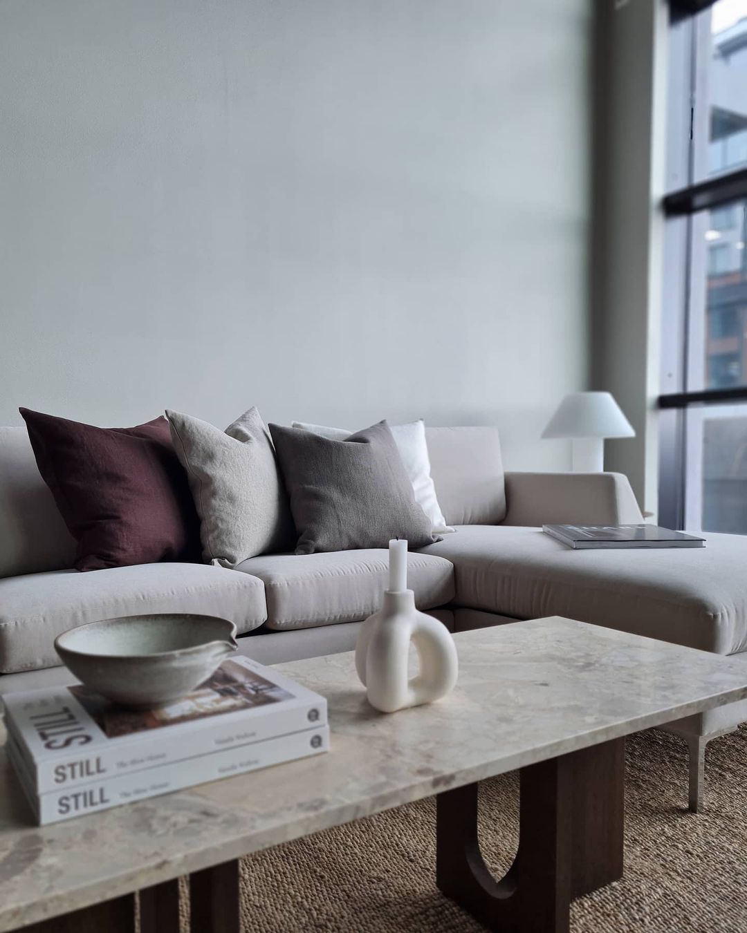 Androgyne Lounge Table, Dark stained oak / Kunis breccia sand