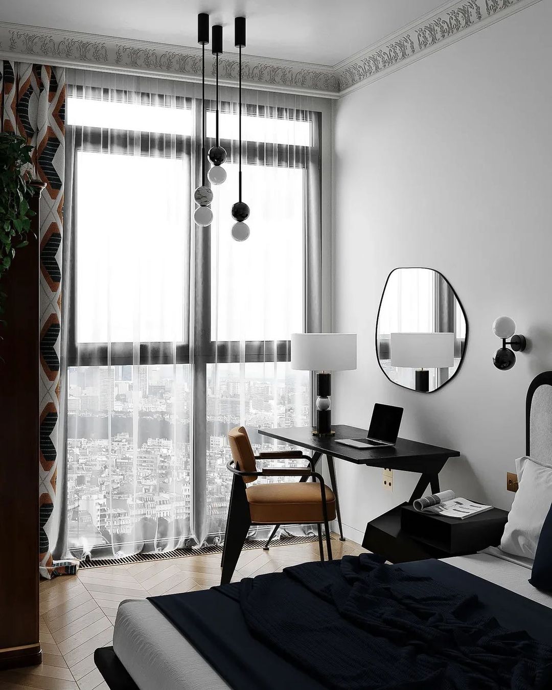 Dalt Pendant - Matt Black, White Marble