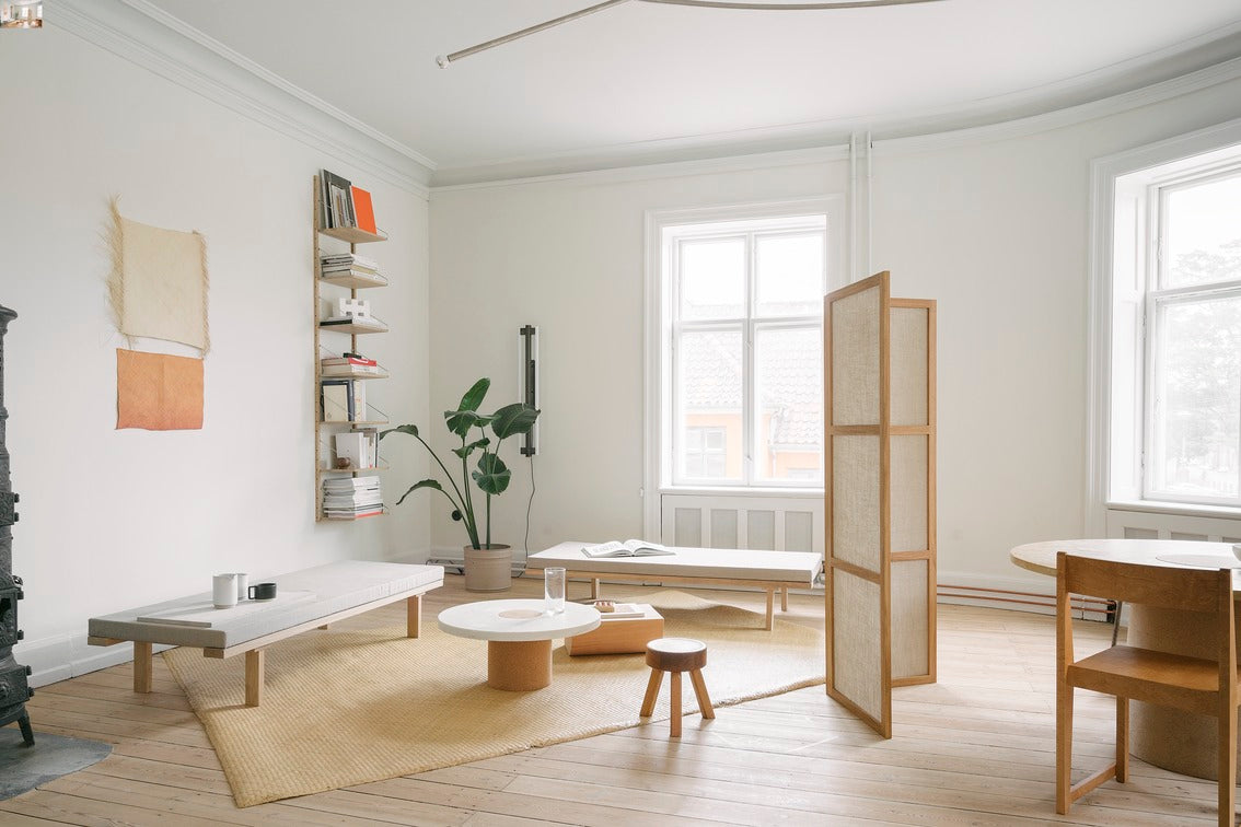 Frame Room Divider - Natural Oak - Linen - Three Panels