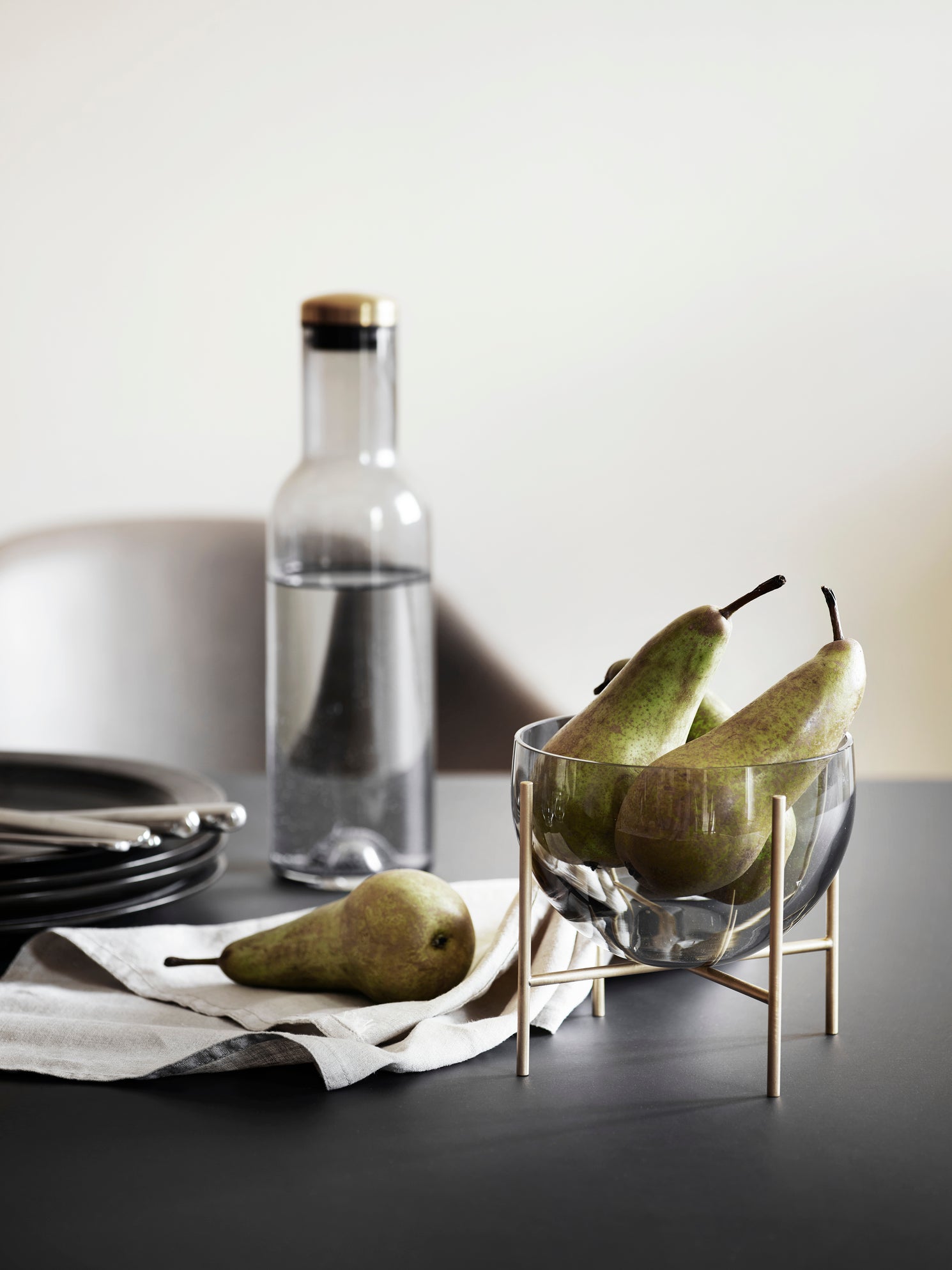 Bottle Carafe, 1 L - Clear Glass / Brass
