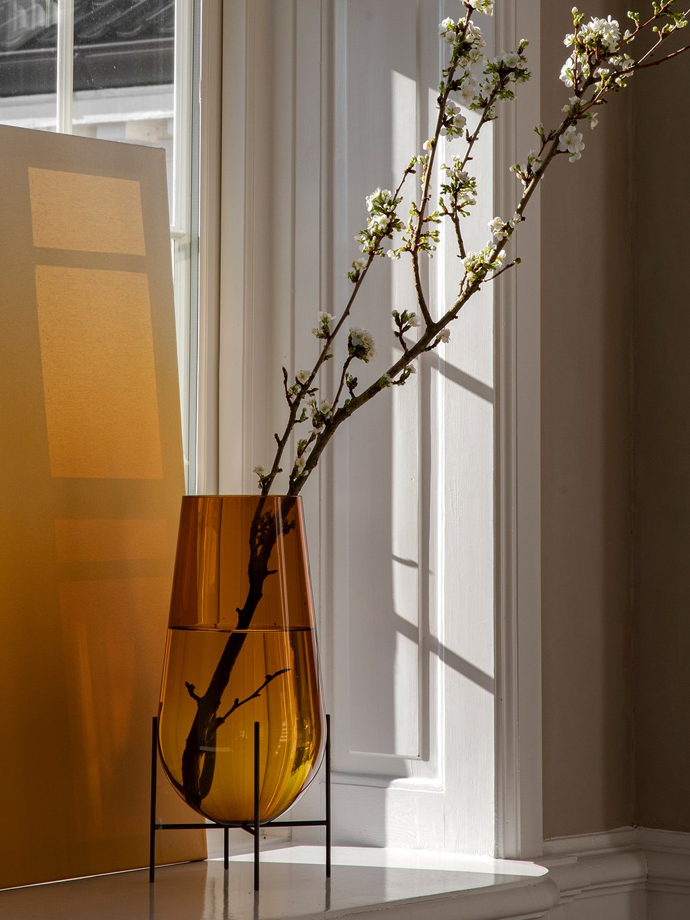 Échasse Vase Large - Bronzed brass, Amber glass