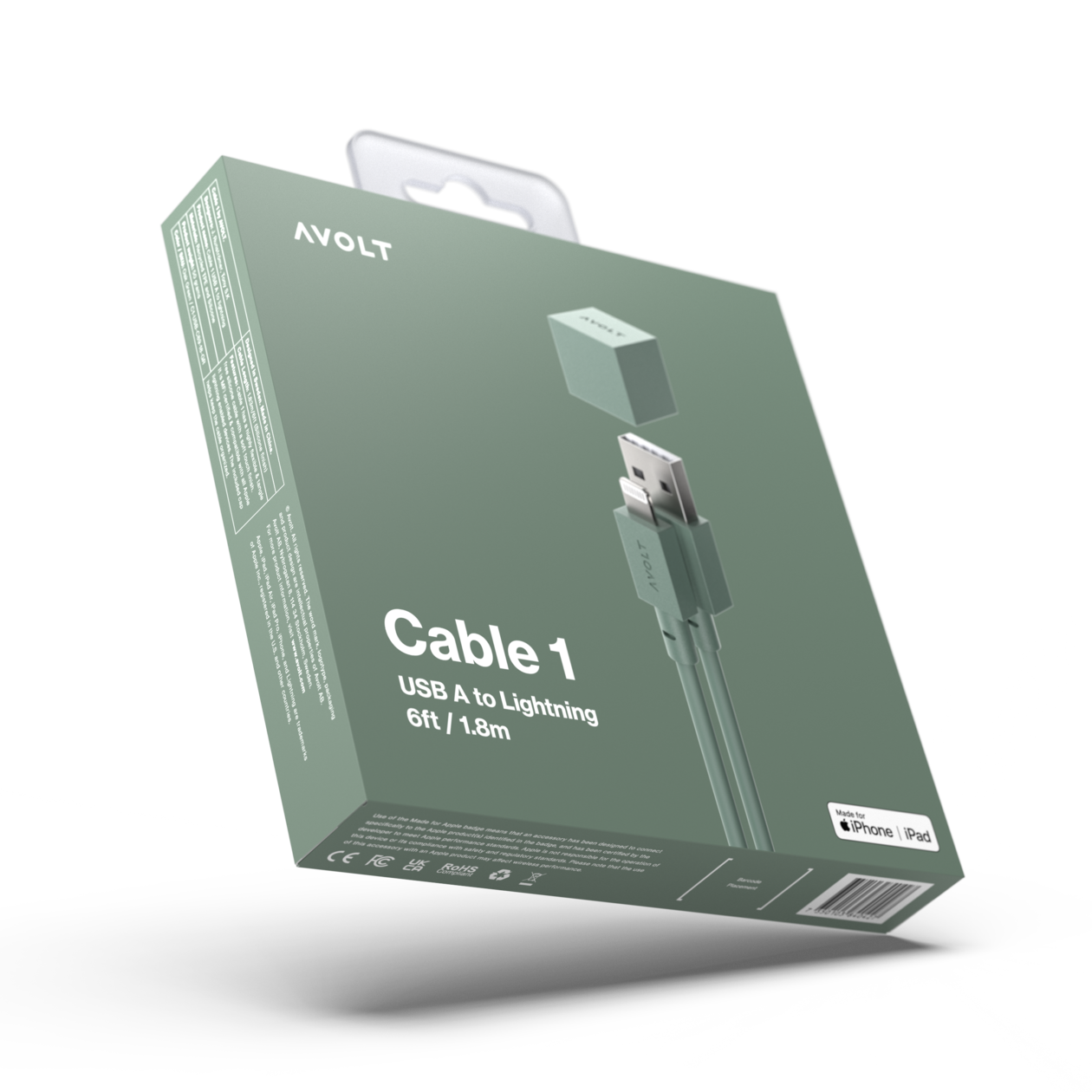 Cable 1 USB-A to Apple Lightning - Oak Green