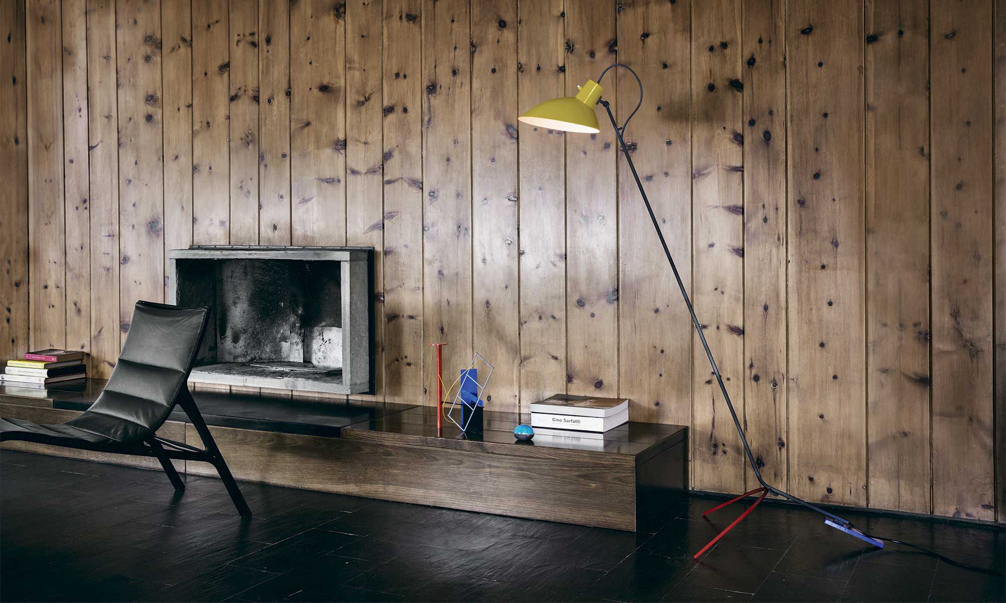 VV Cinquanta Floor Lamp - Mondrian frame, yellow reflector